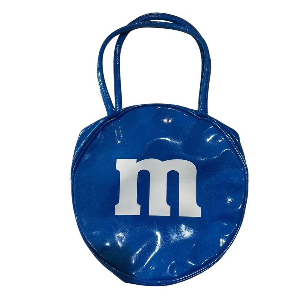 Y2K Vintage Sparkly Blue M&M's Round Tote Bag EUC